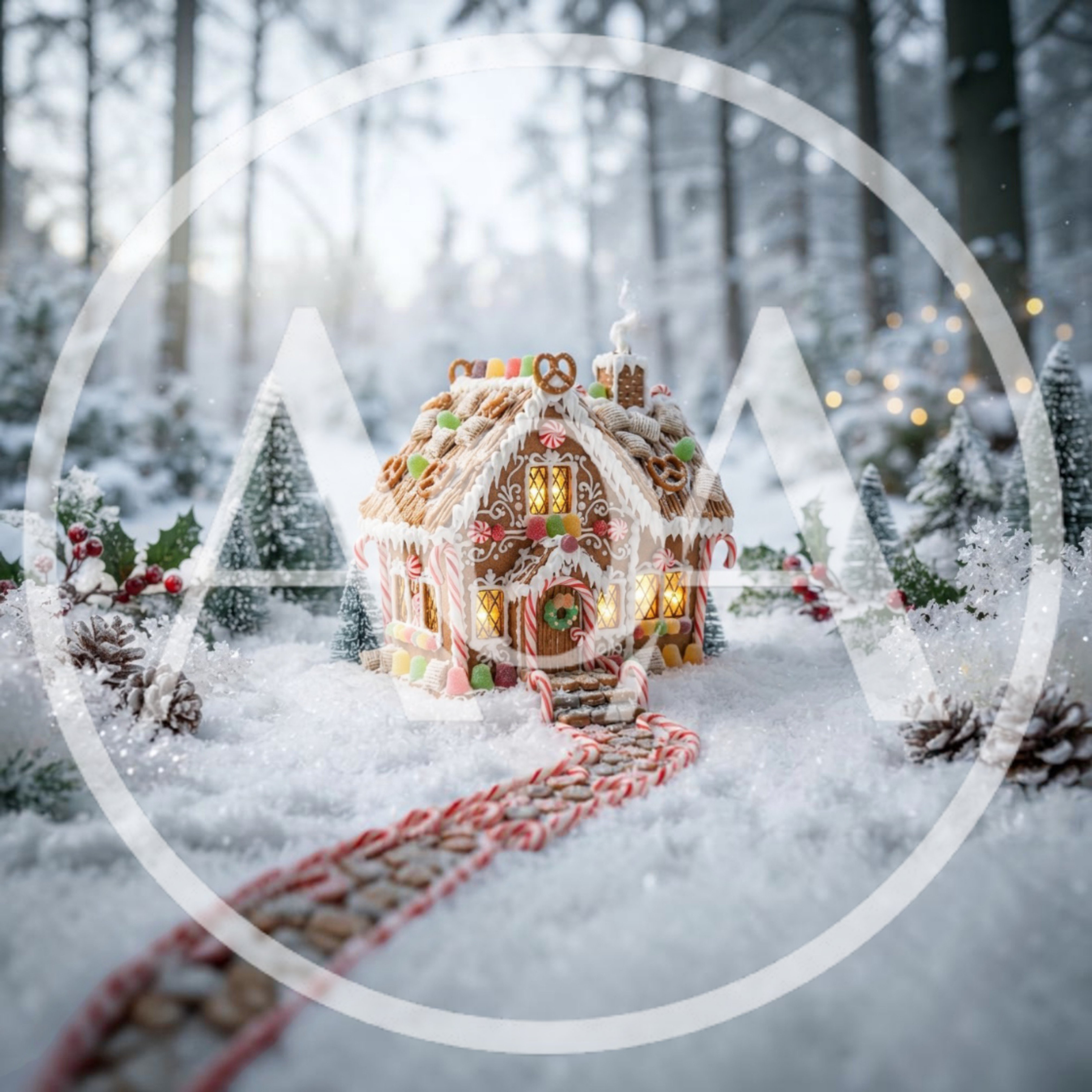 Miniature Gingerbread House in Snowy Winter Forest