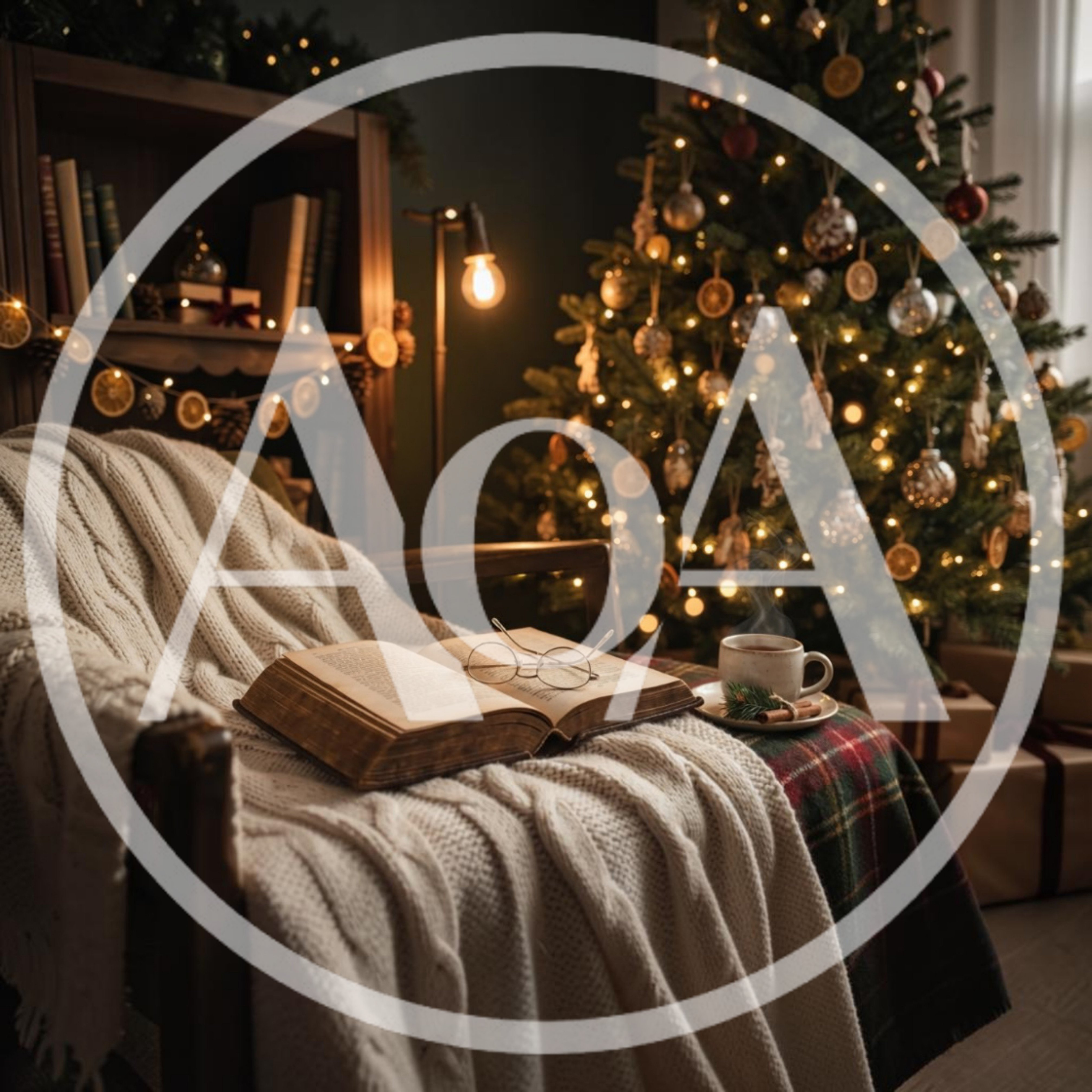 Cozy Reading Nook With Christmas Tree And Hot Drink