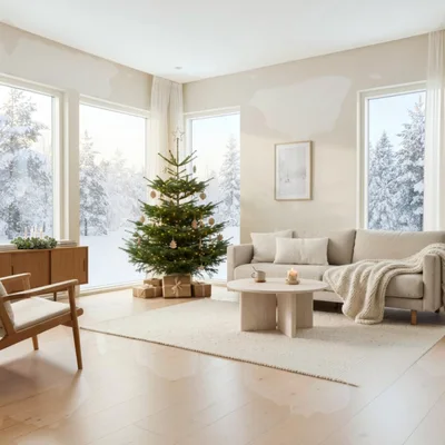 Cozy Living Room Decorated For Christmas