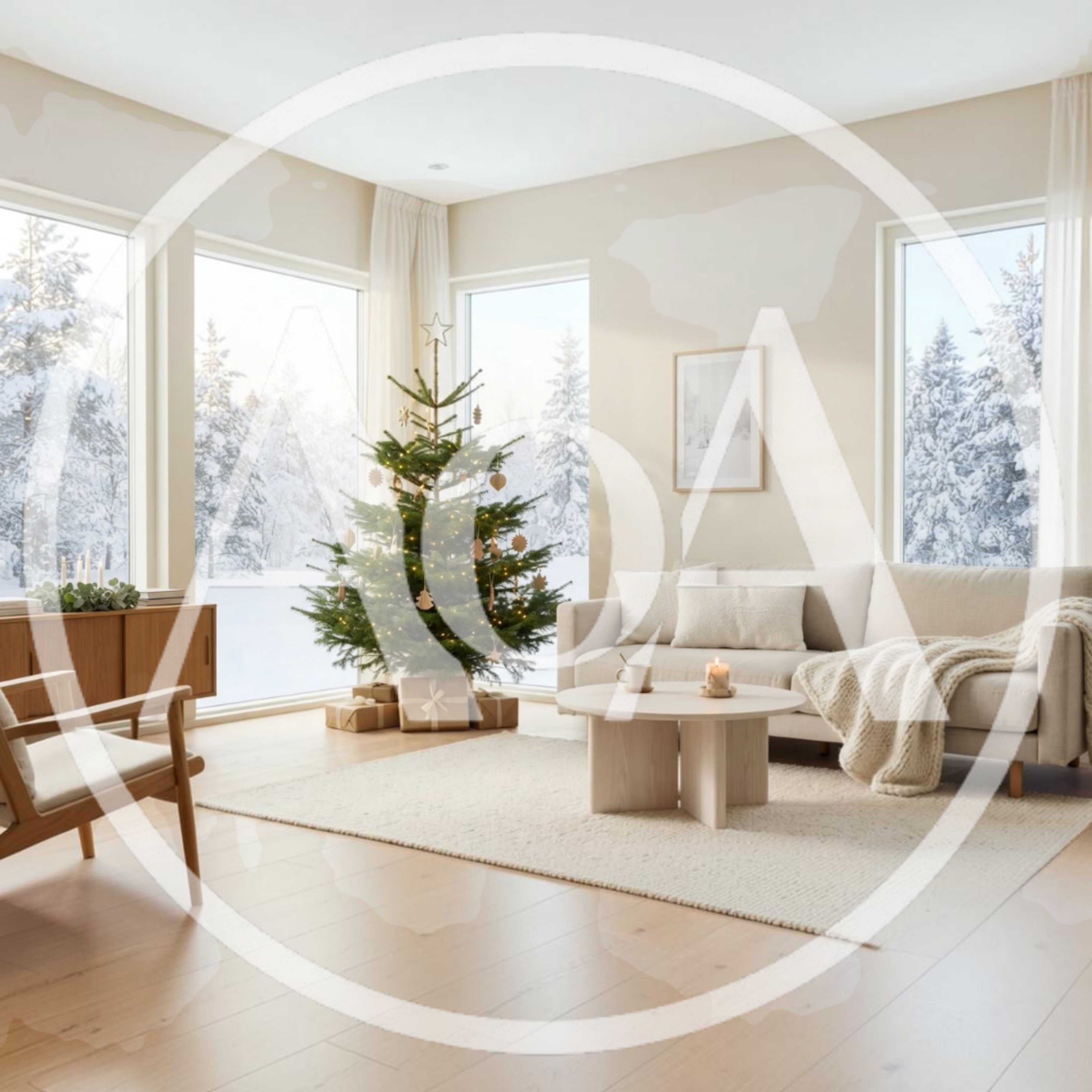 Cozy Living Room Decorated For Christmas