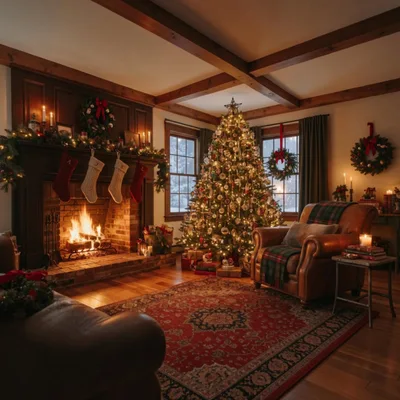 Cozy Living Room Decorated For Christmas Holidays