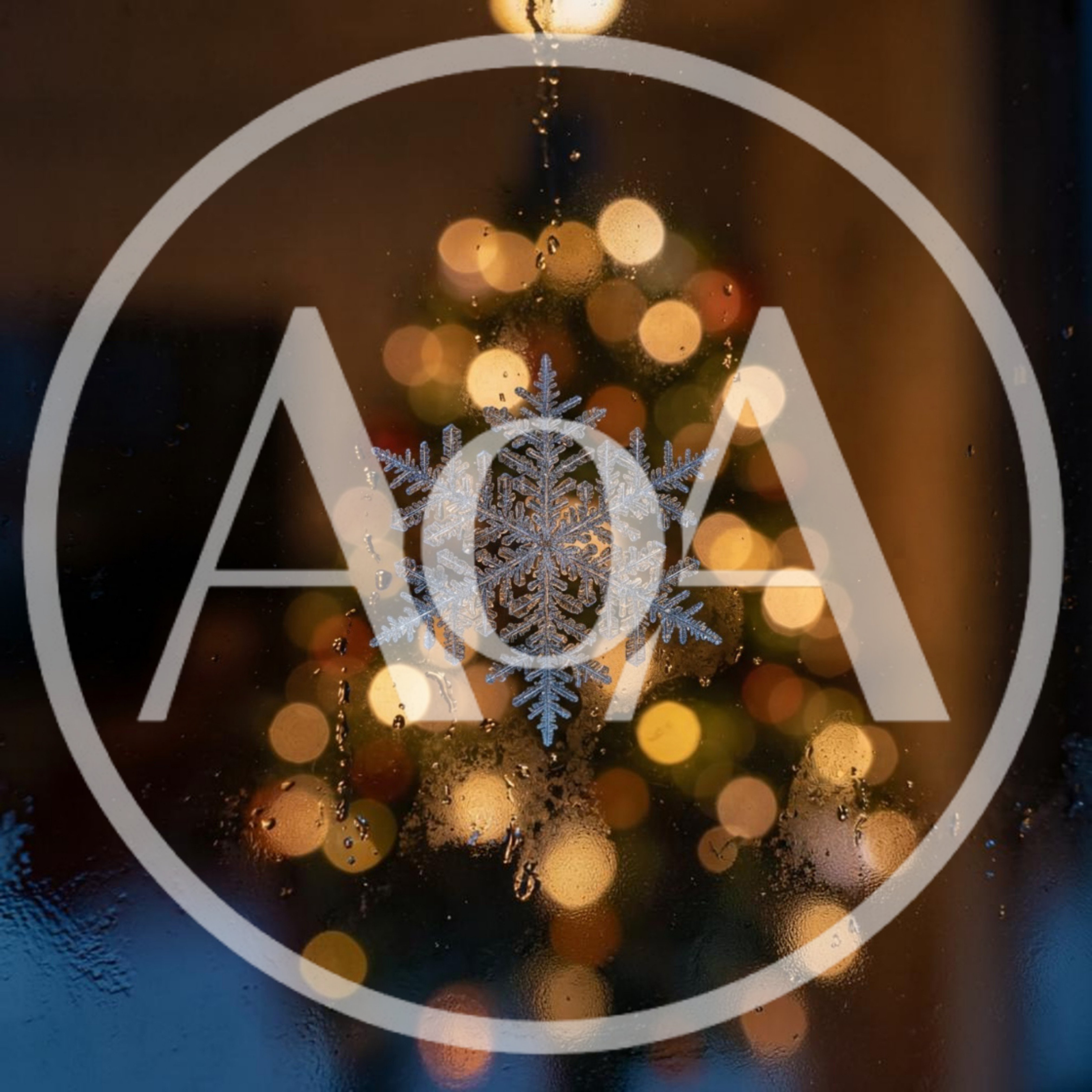 Snowflake Ornament On A Rainy Window With Christmas Lights
