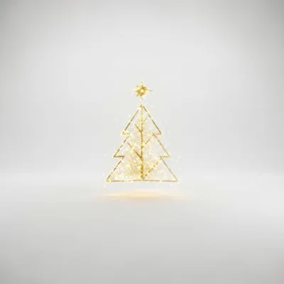 Minimalist Golden Wireframe Christmas Tree With Sparkles