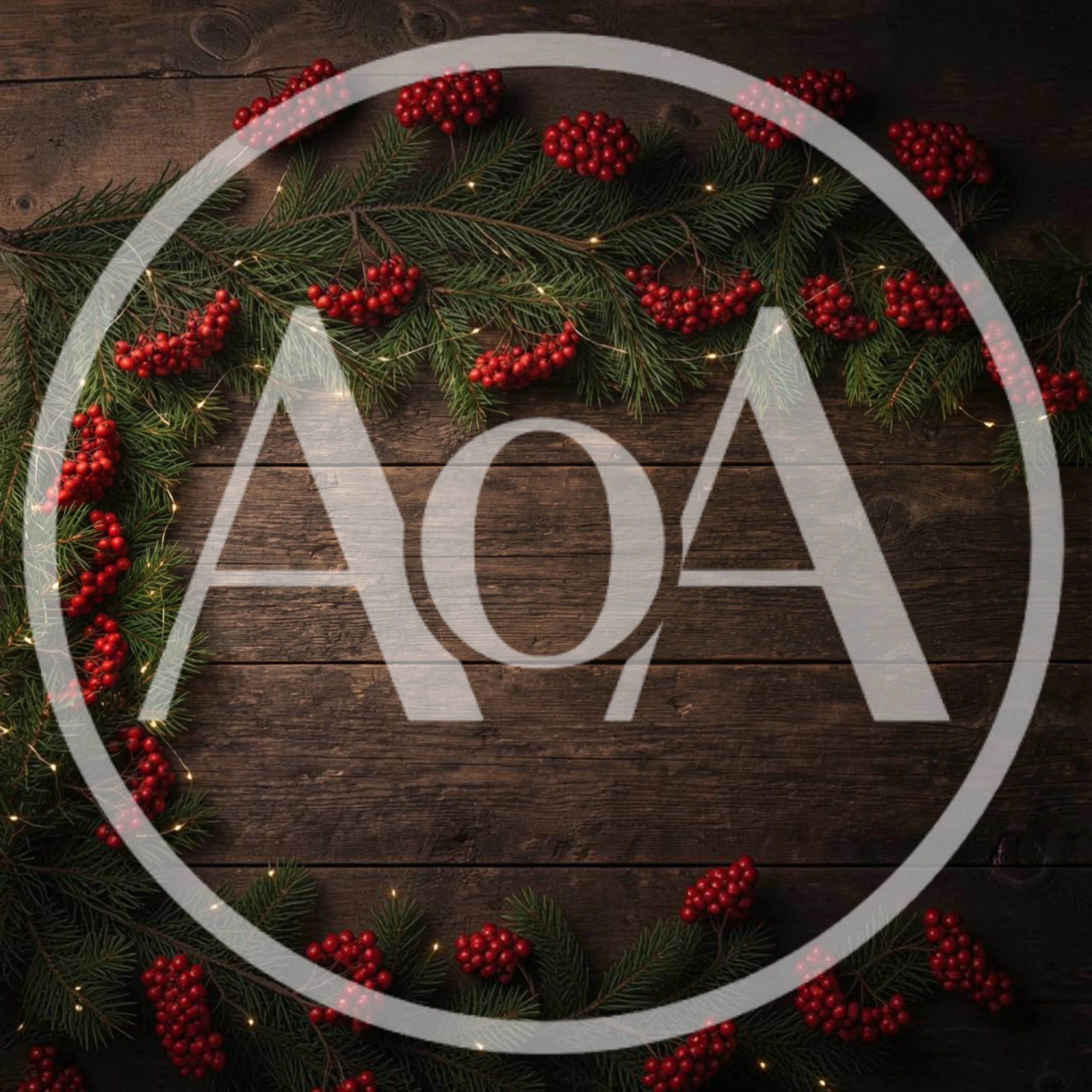 Christmas Pine Garland With Red Berries On Wood