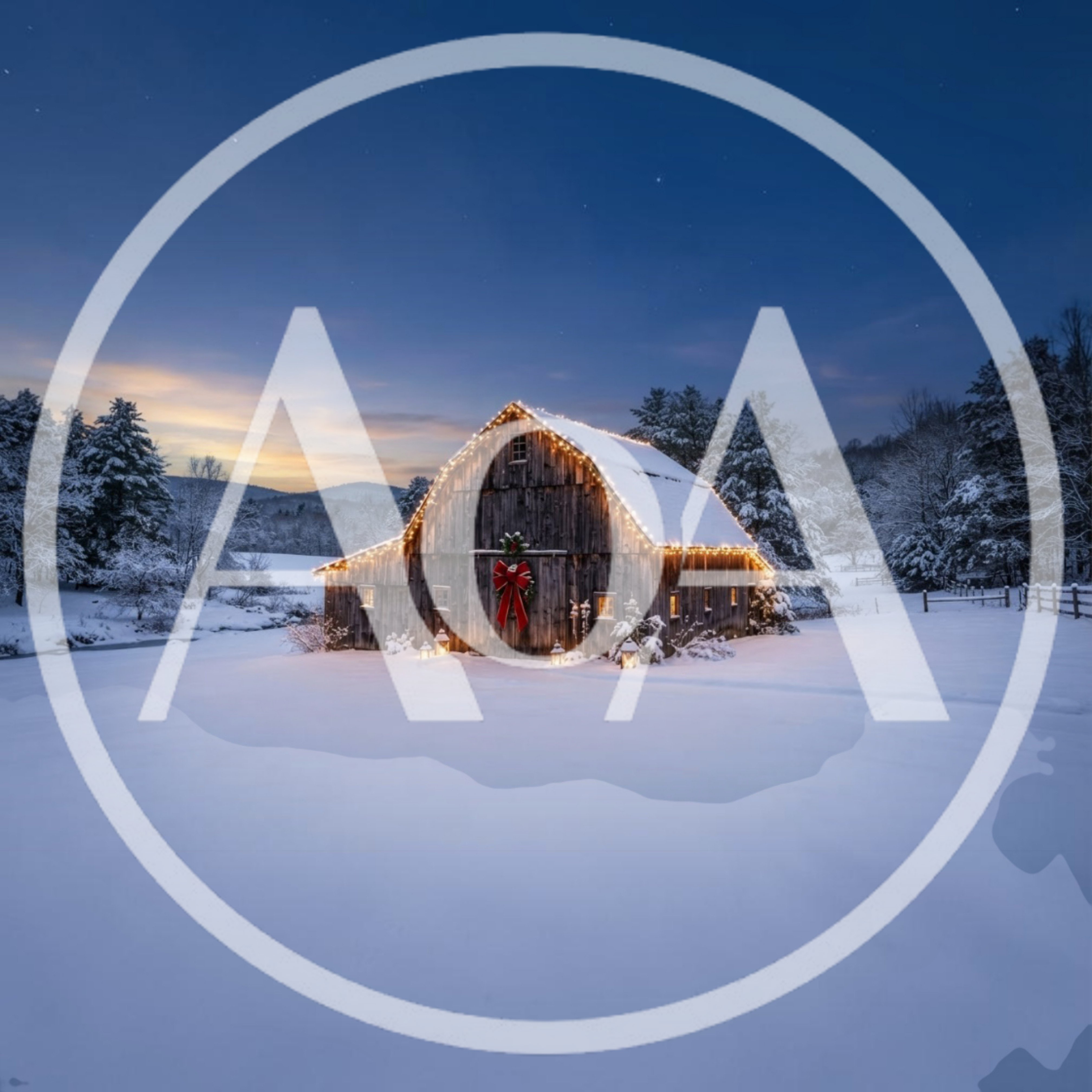 Rustic Wooden Barn Decorated For Christmas In Snowy Landscape