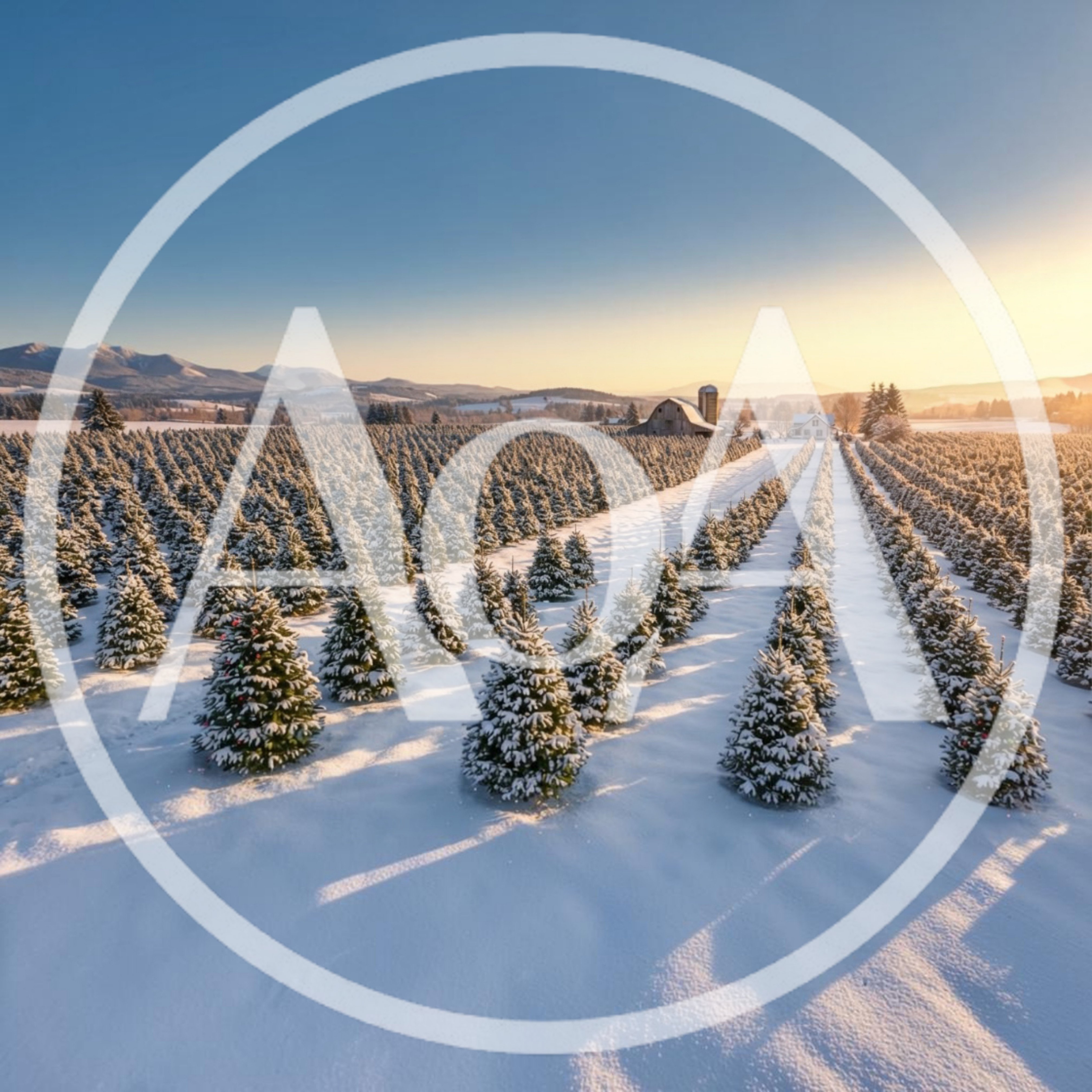 Aerial View Of A Snowy Christmas Tree Farm