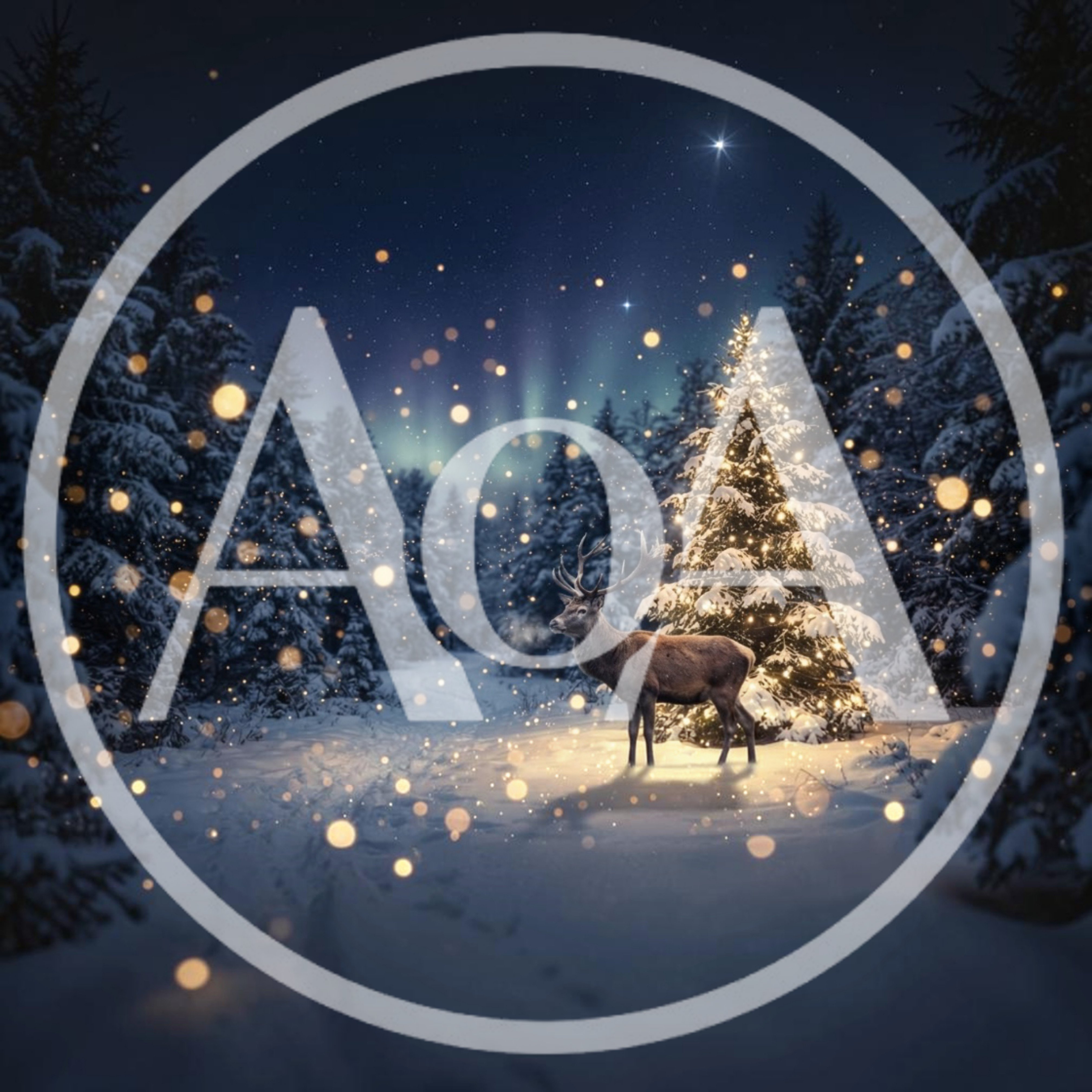 Majestic Stag Standing Beside Illuminated Christmas Tree In Forest