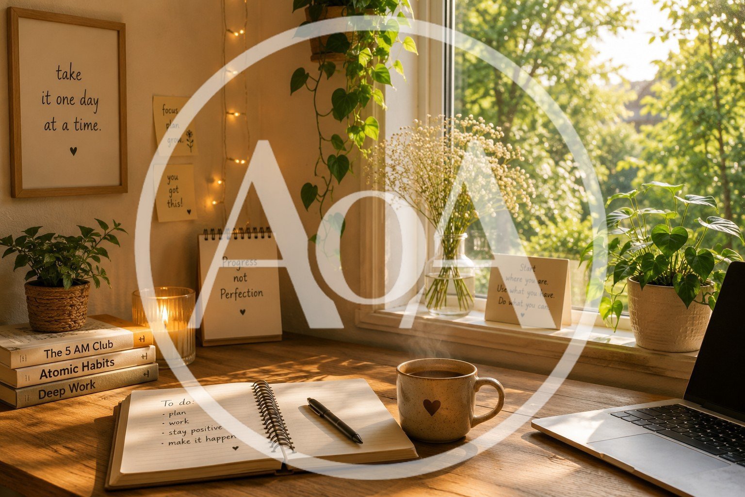 Cozy Desk Setup With Notebook And Laptop By Window