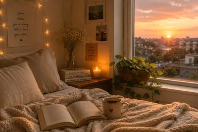Cozy Bedroom Reading Nook With Sunset View