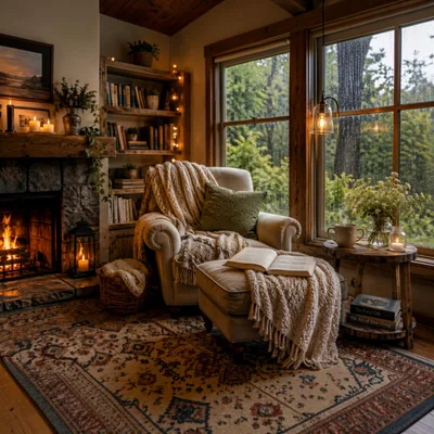 Cozy Reading Nook By A Rainy Window