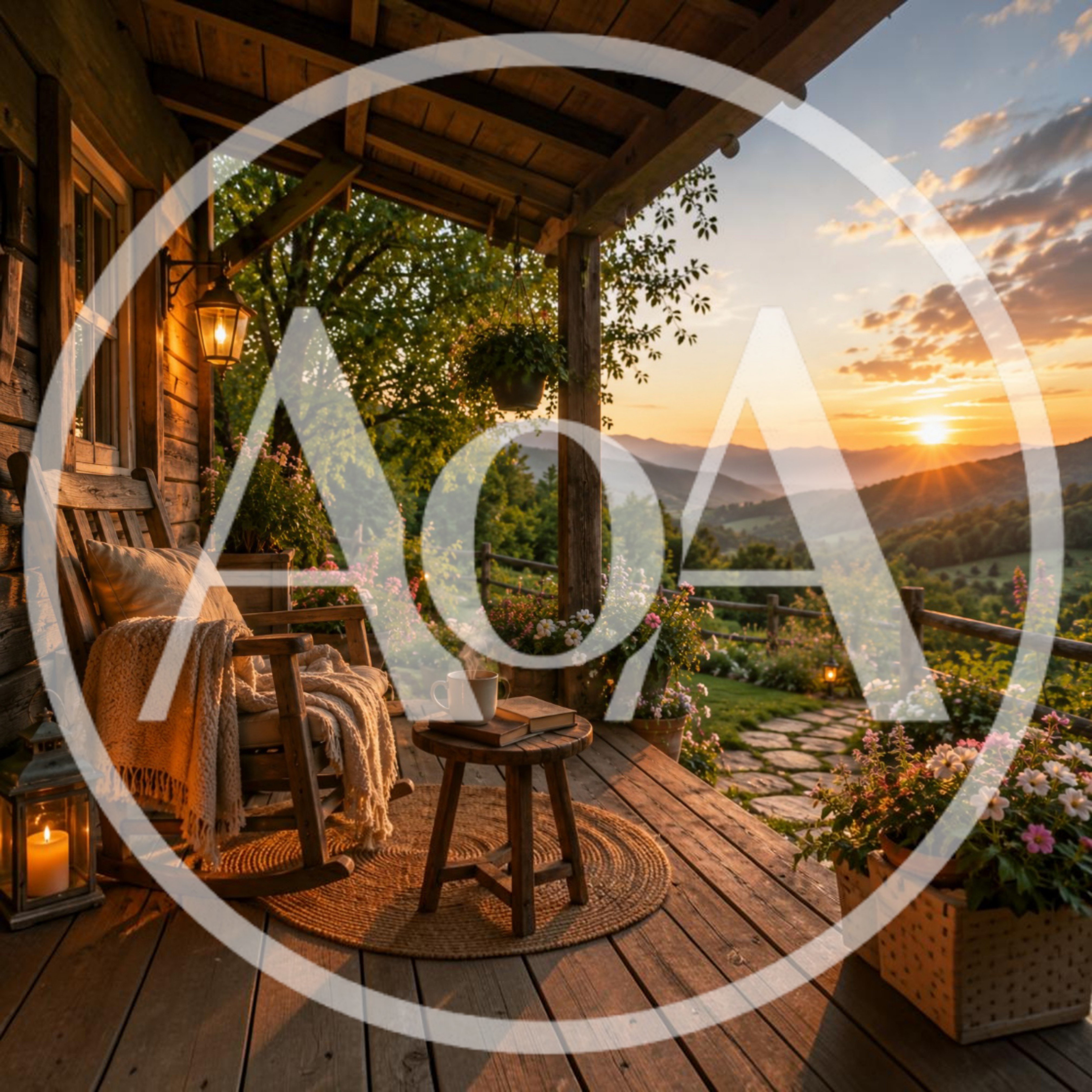 Cozy Porch With Rocking Chair At Sunset
