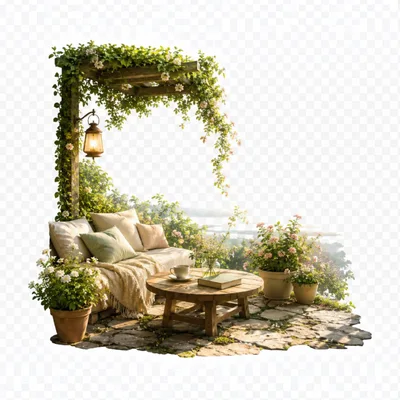 Cozy Garden Patio Seating Area With Pergola