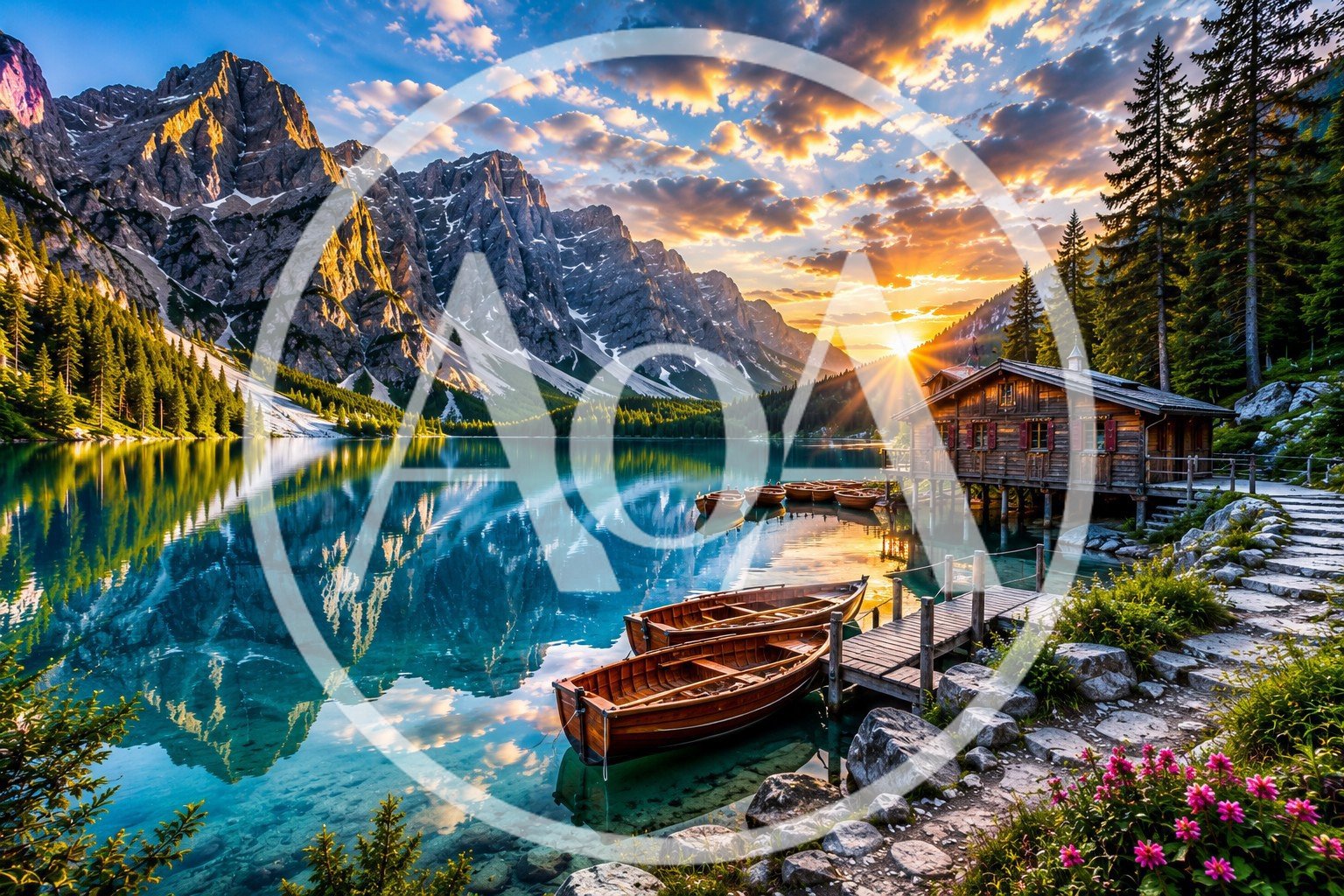 Wooden Boats At Lake Braies In The Italian Dolomites