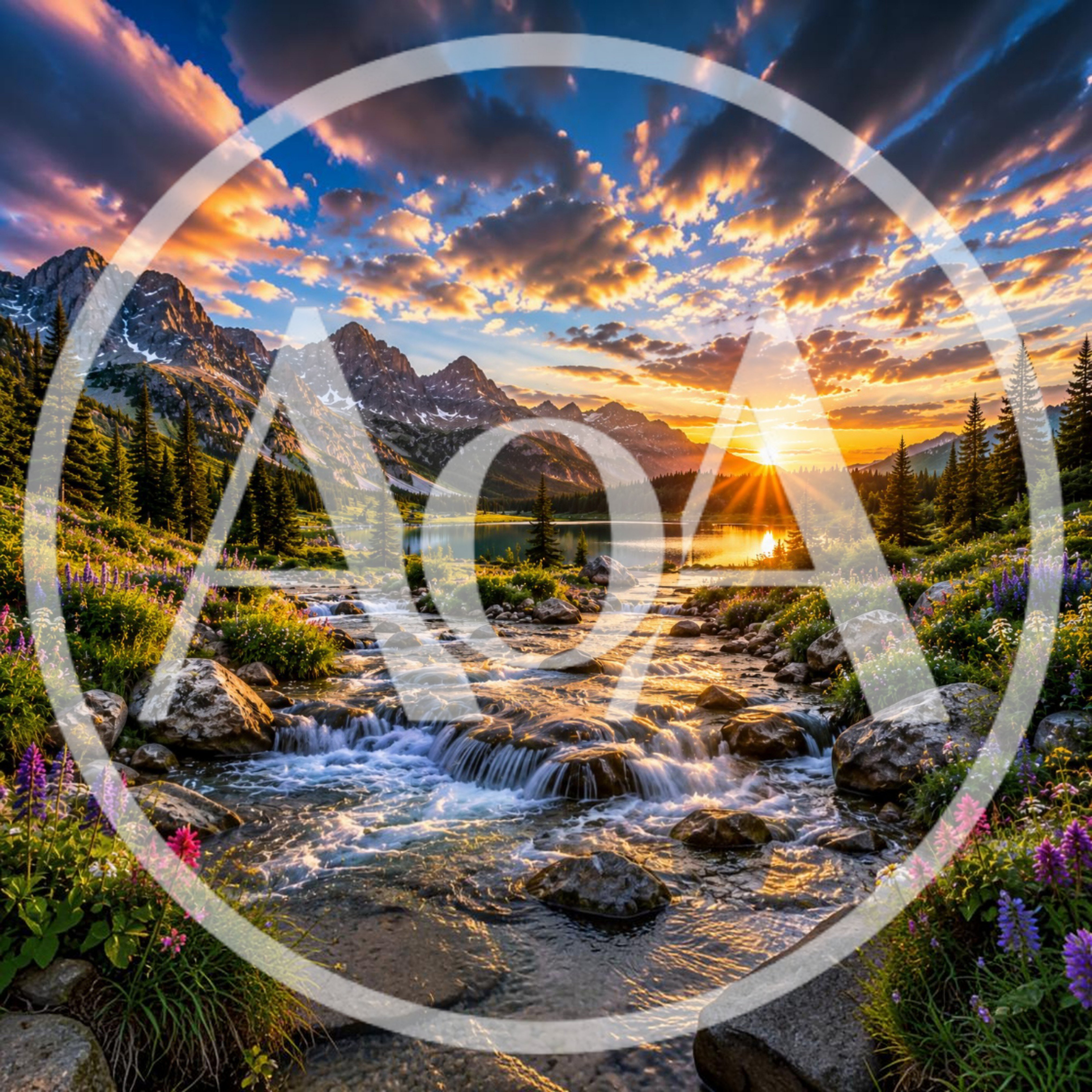 Stunning Mountain Lake Sunset With Flowing Stream