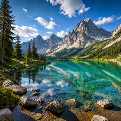 Turquoise Alpine Lake With Jagged Mountain Peaks