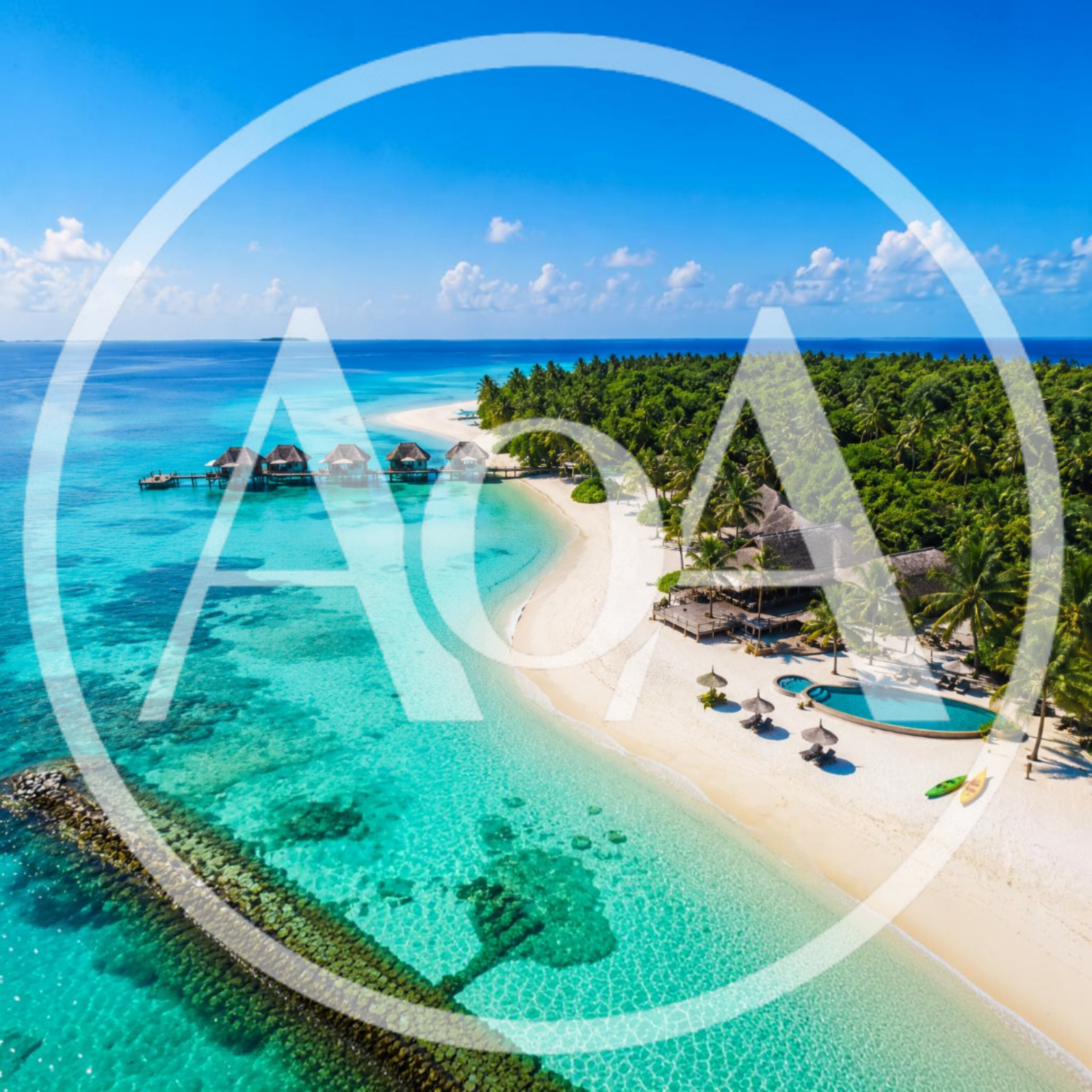 Aerial View Of Tropical Island Resort In Maldives