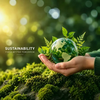 Hands Holding A Glass Globe With Green Foliage
