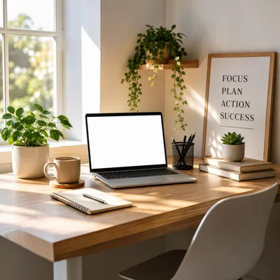 Modern Home Office Workspace With Laptop
