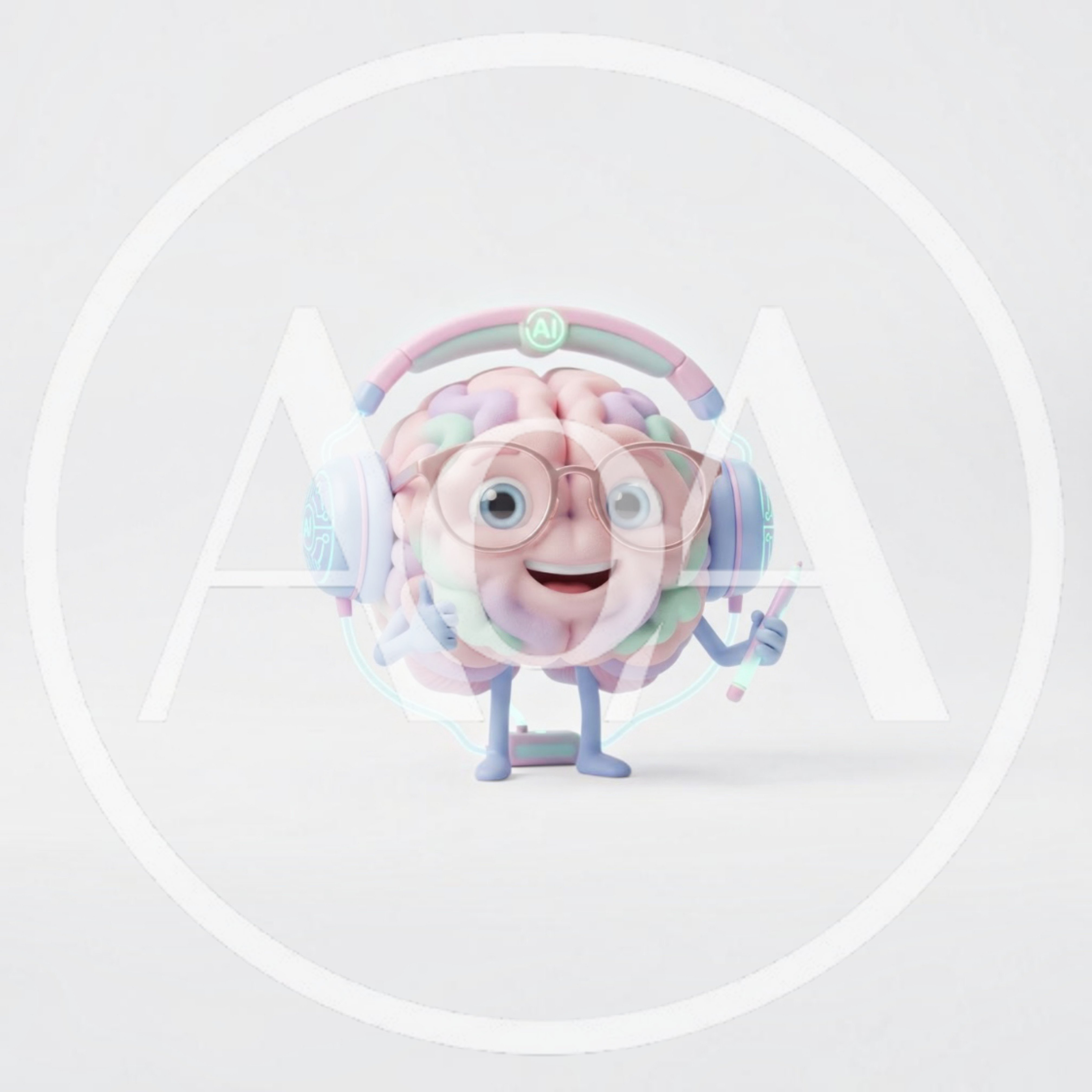 3D Cartoon Brain Character With Headphones And Glasses