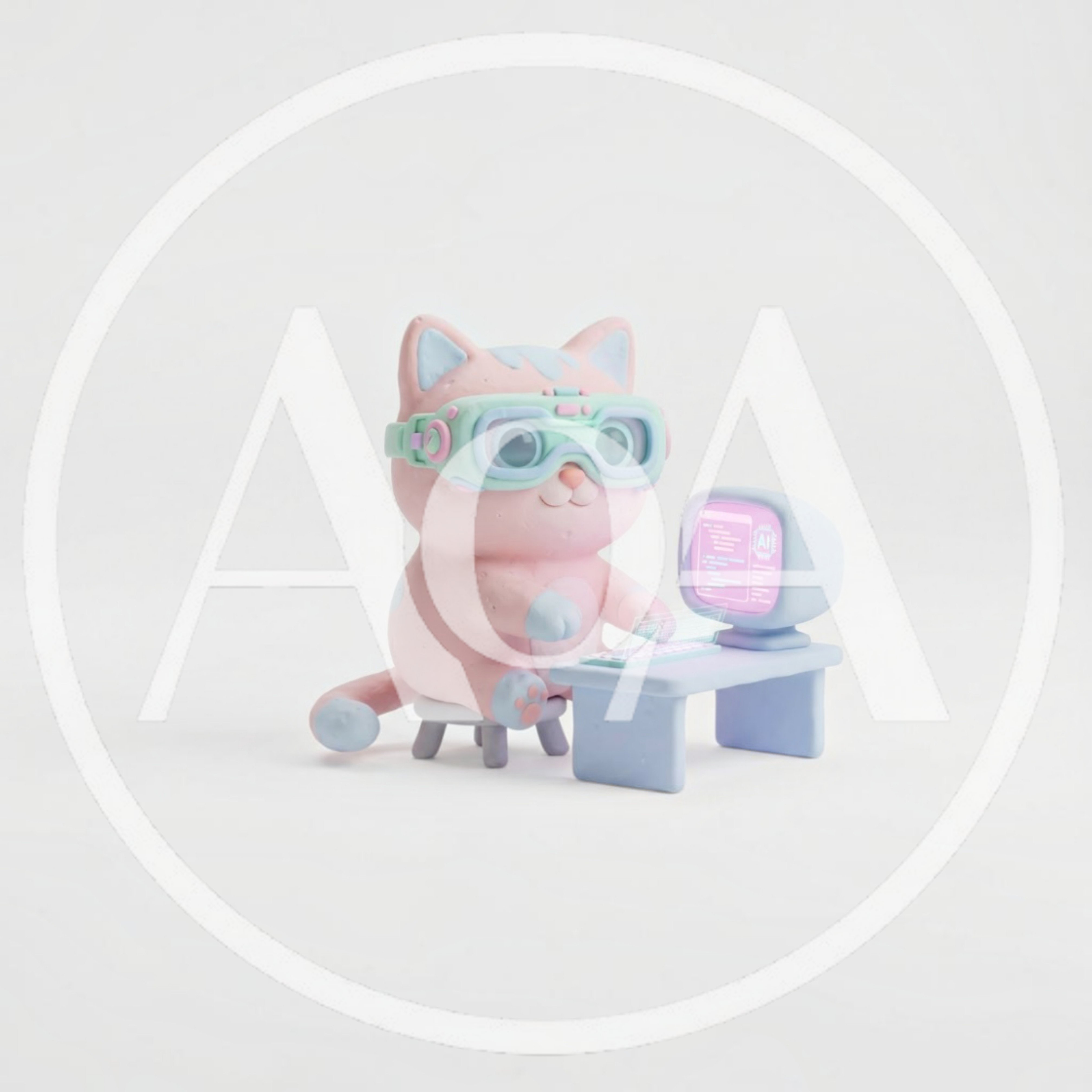 Cute 3D Rendered Cat Programmer Working On Computer
