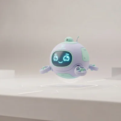 Cute Floating Robotic Drone With Digital Face