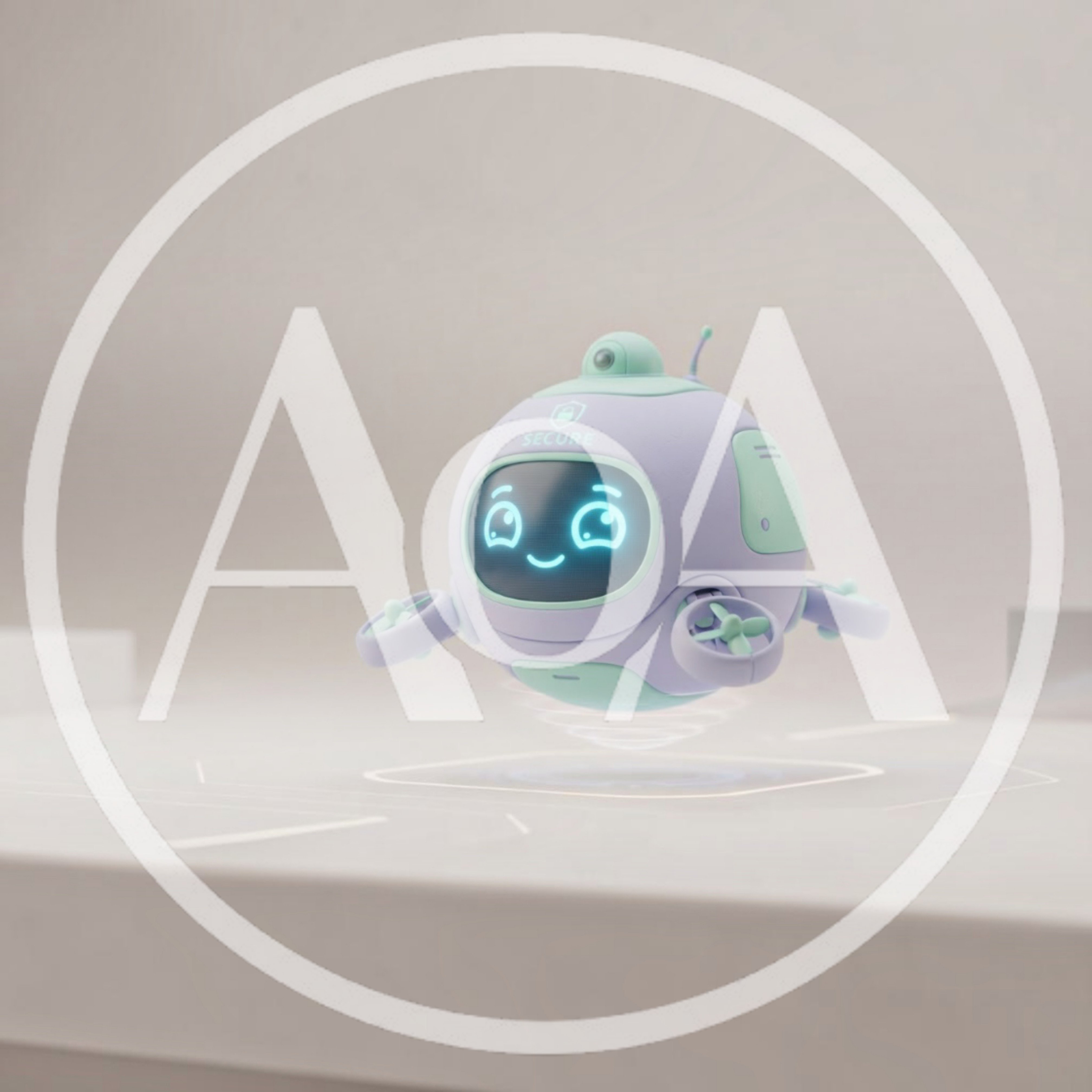 Cute Floating Robotic Drone With Digital Face