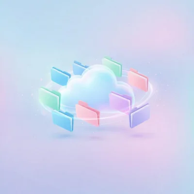 3D Cloud Storage Concept With Floating Colorful Folders