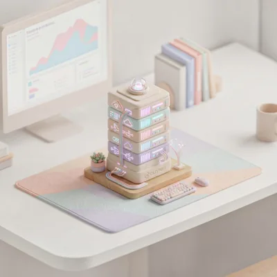 Miniature Pastel Server Tower on Desk Setup