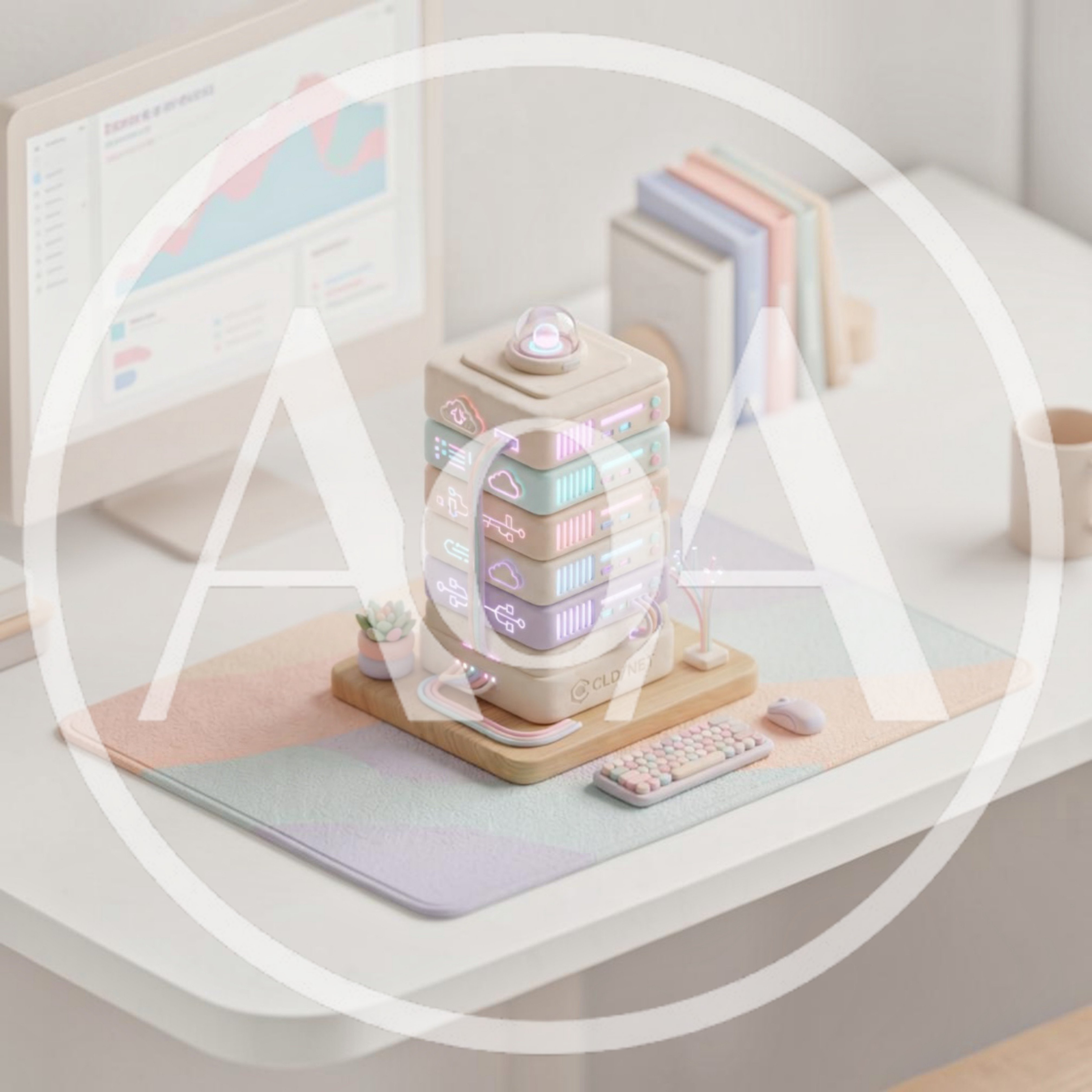 Miniature Pastel Server Tower on Desk Setup