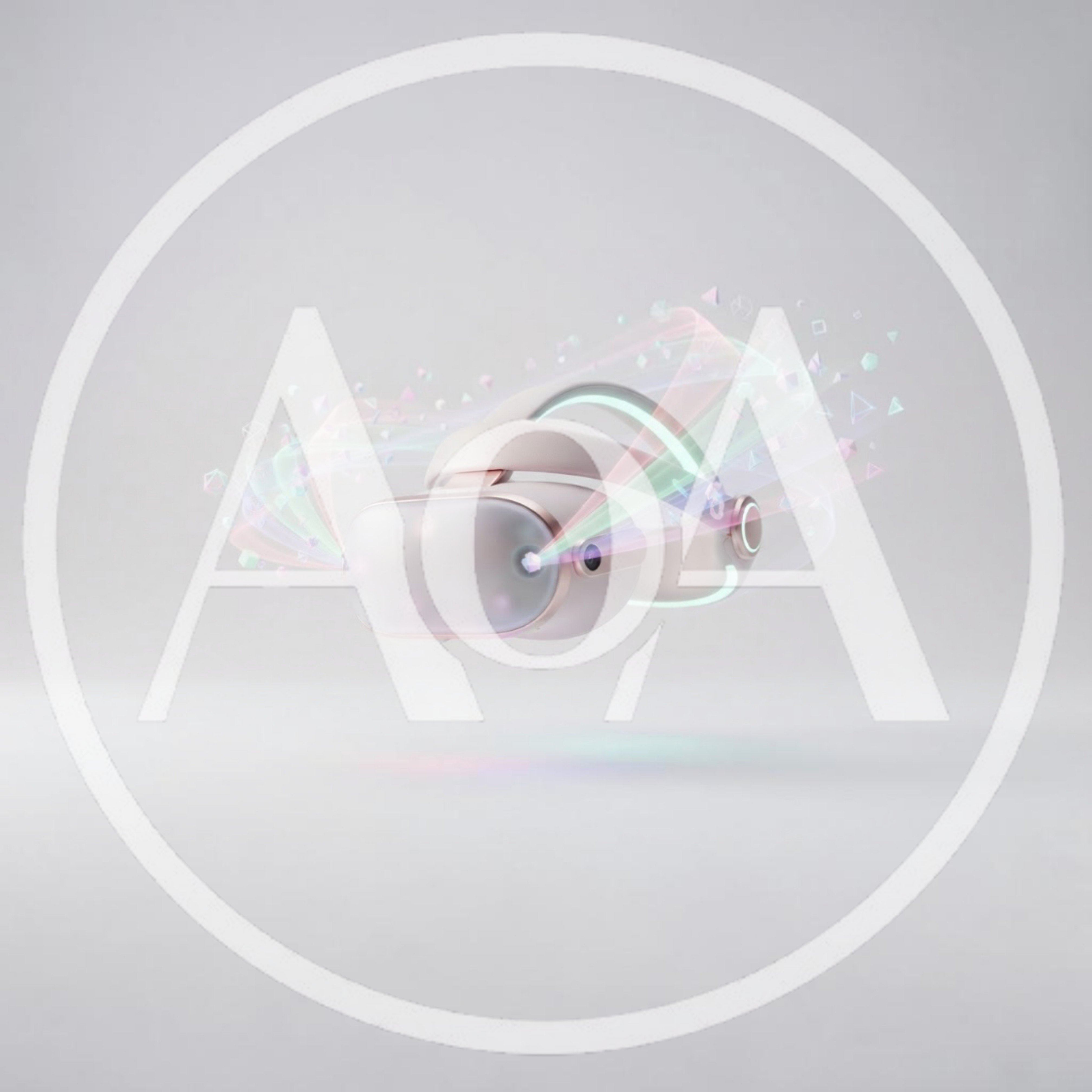 Floating Virtual Reality Headset With Abstract Holographic Elements
