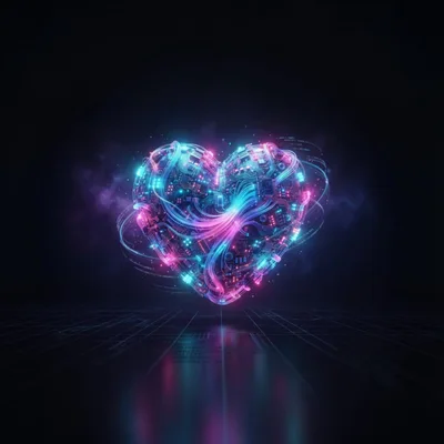 Digital Circuitry Heart Floating Above Data Grid