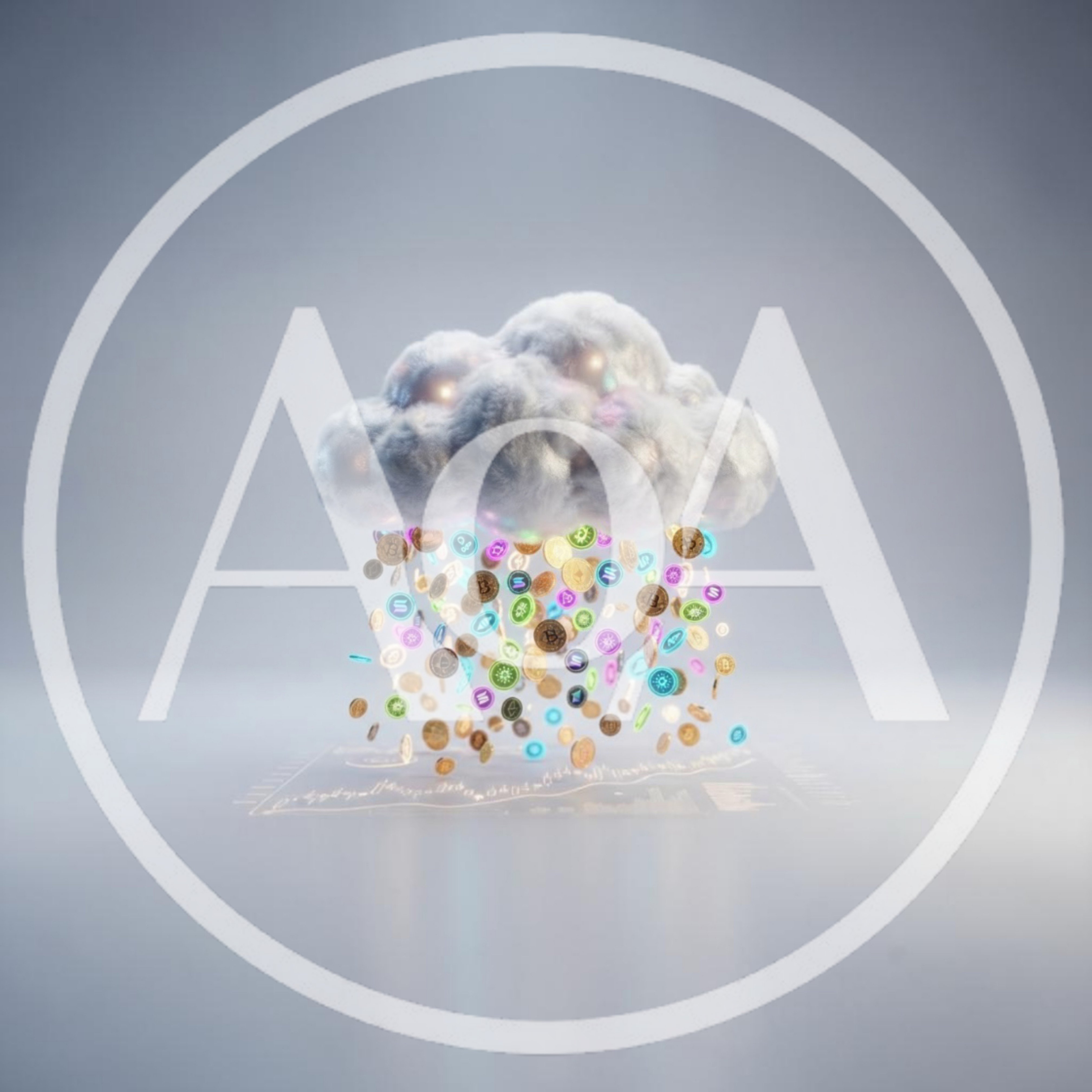 Cryptocurrency Coins Falling Like Rain From A Cloud