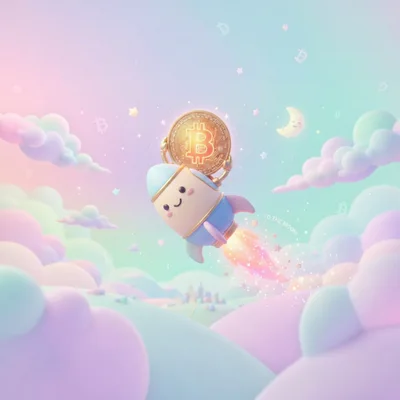 Cute Cartoon Rocket Carrying Bitcoin Coin