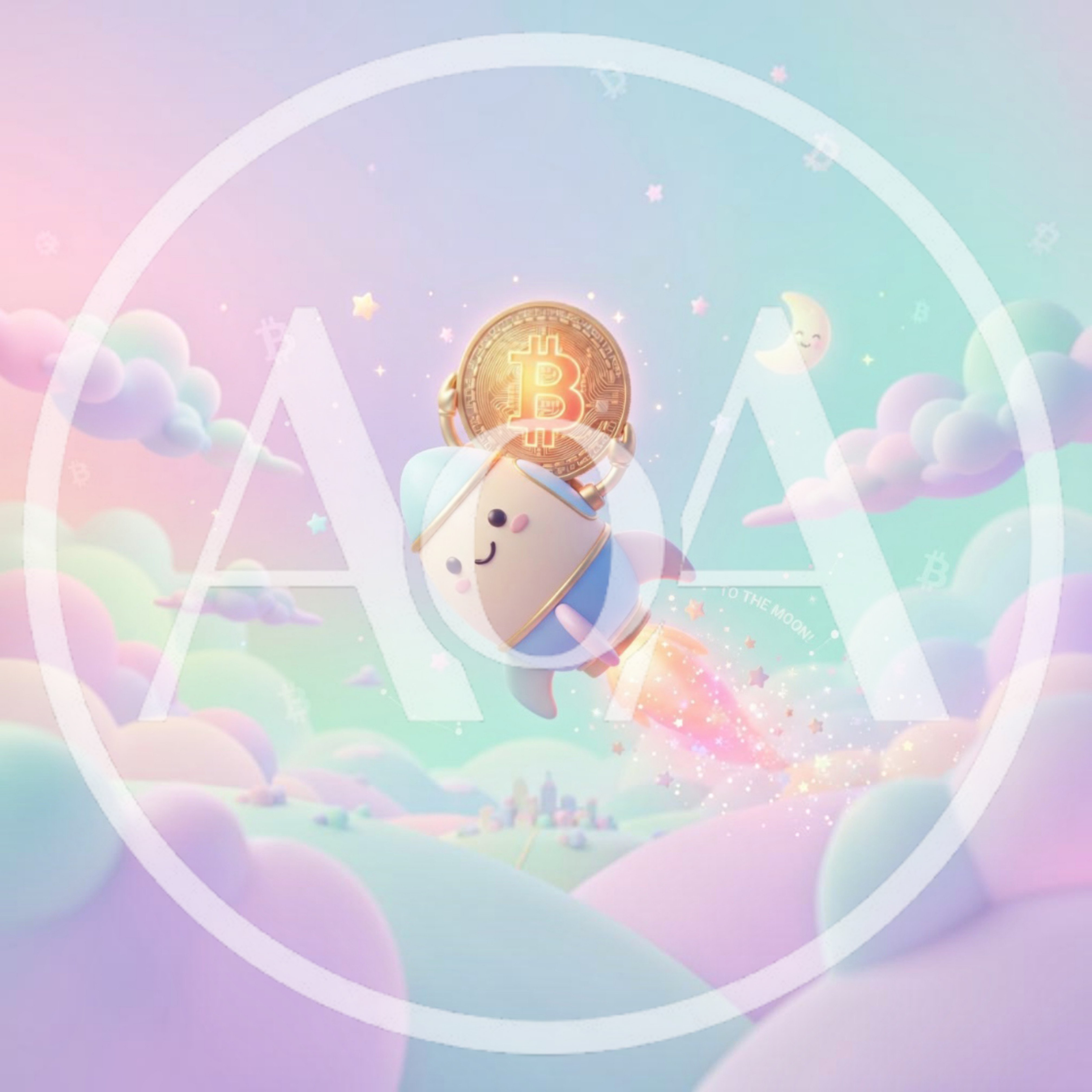 Cute Cartoon Rocket Carrying Bitcoin Coin