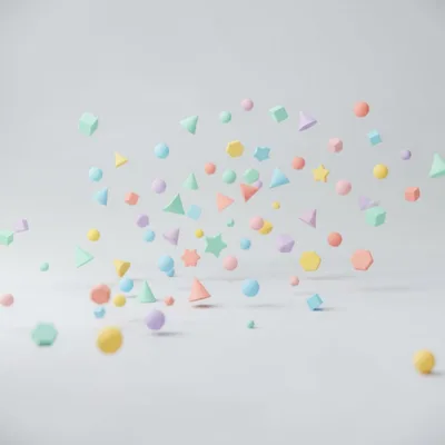 Floating Pastel Geometric Shapes On White Background