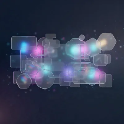 Abstract Floating Glass Shapes With Glowing Neon Lights