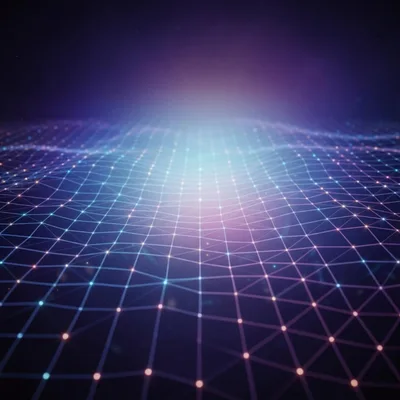 Abstract Digital Grid Surface With Glowing Nodes