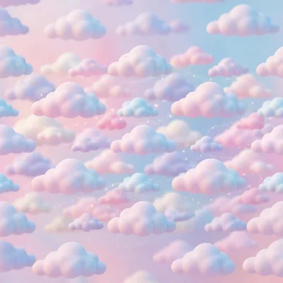 Seamless Pattern of 3D Fluffy Pastel Clouds