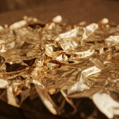 Close Up Of Crumpled Metallic Gold Foil Texture