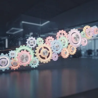 Digital Holographic Gears Rotating In Modern Office