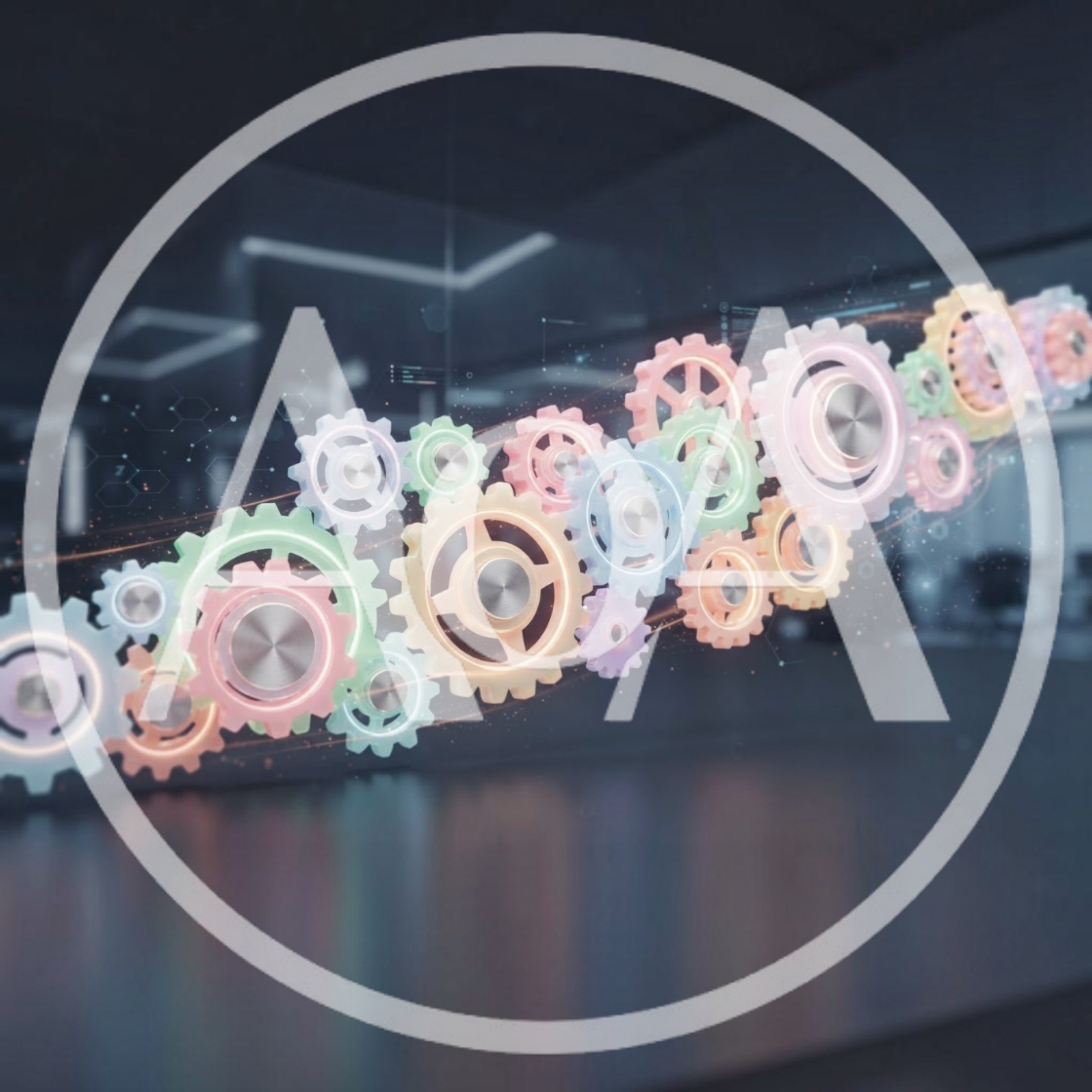 Digital Holographic Gears Rotating In Modern Office