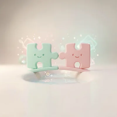 Cute Pastel Puzzle Pieces Connecting Over Water