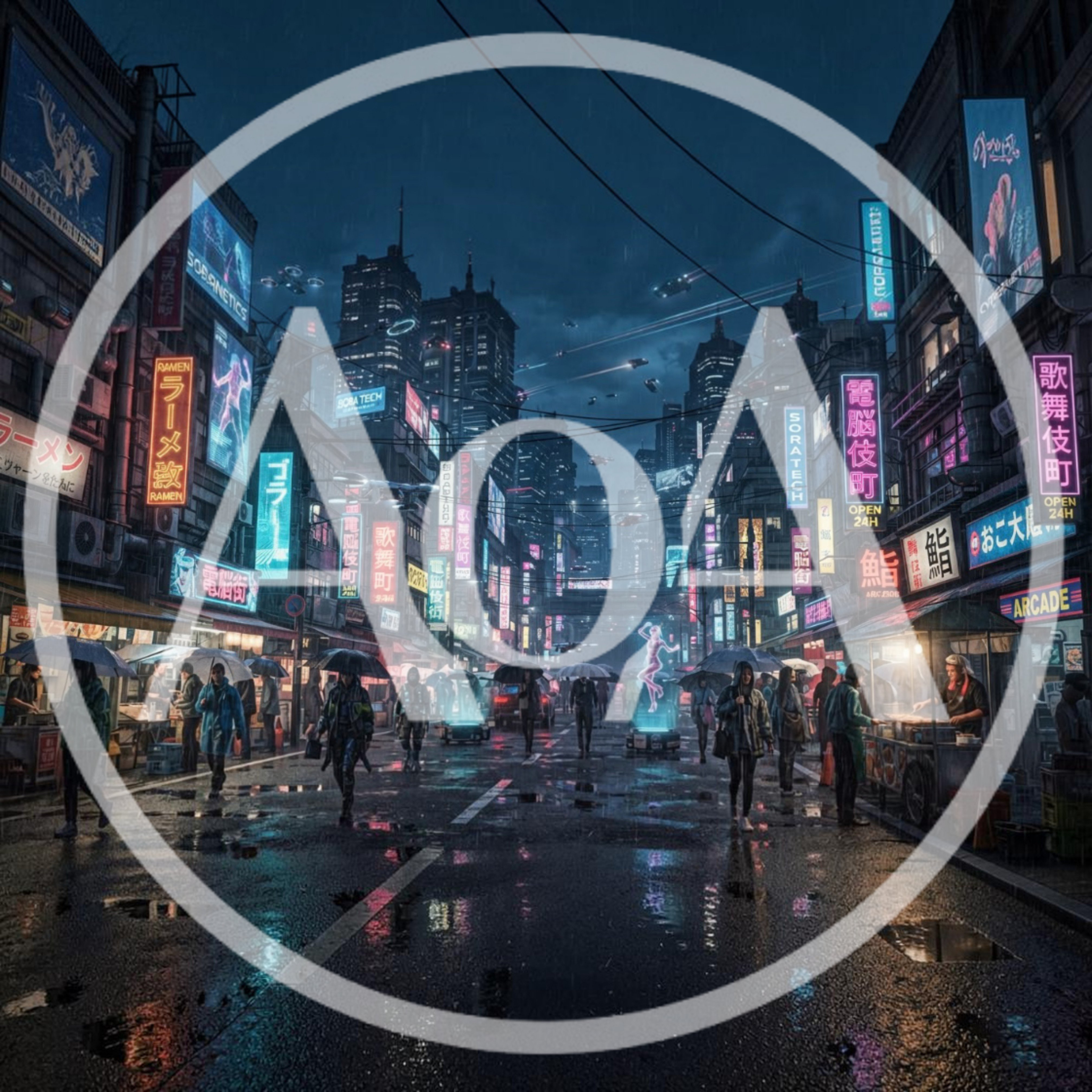 Cyberpunk Street Scene With Neon Signs And Rain