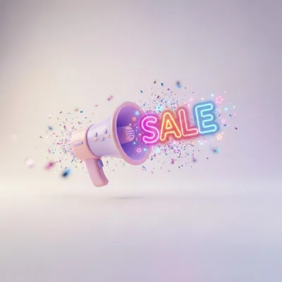 3D Rendered Cute Megaphone With Neon Sale Sign