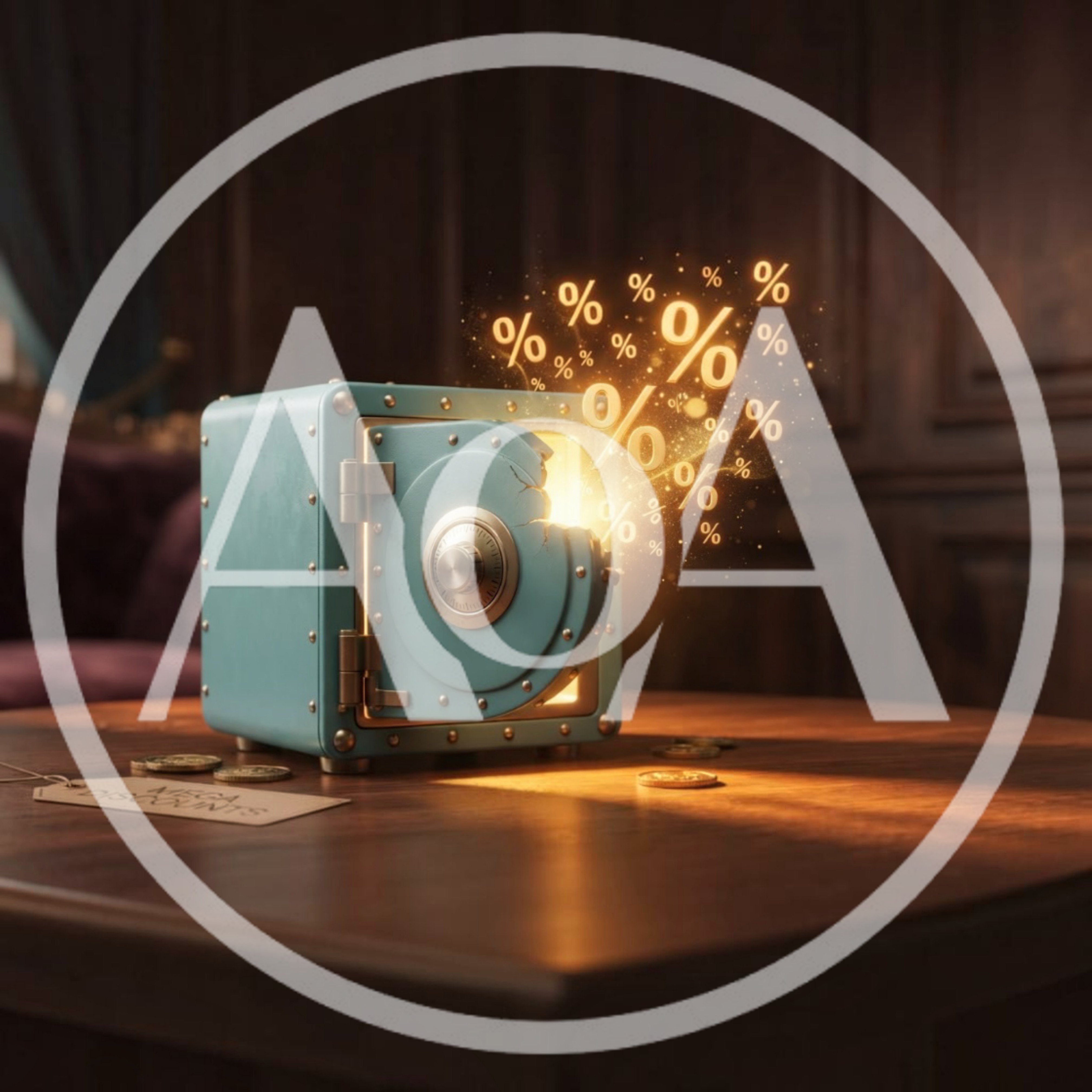 Open Teal Safe Releasing Glowing Percentage Symbols