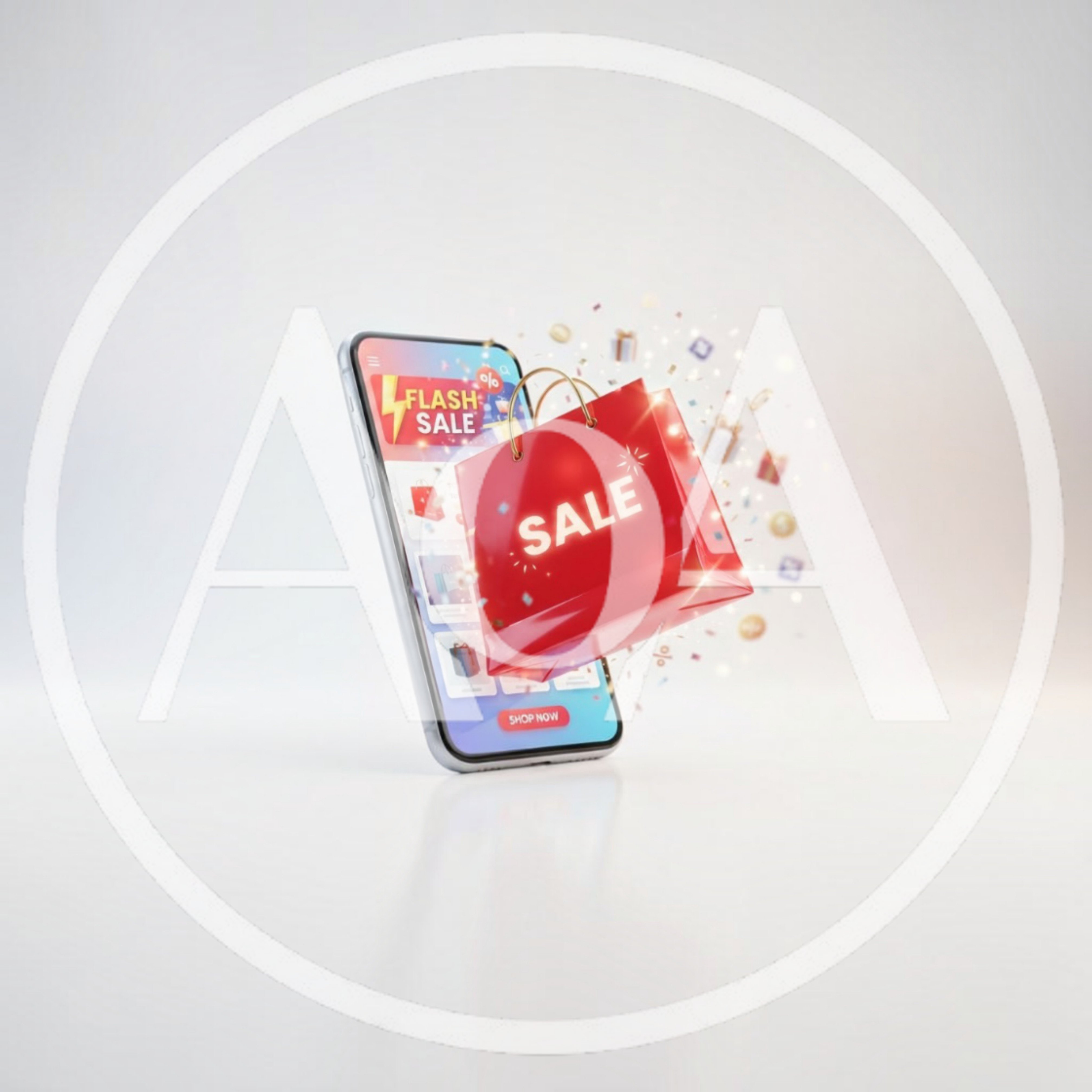 3D Smartphone With Floating Red Shopping Bag Sale Concept