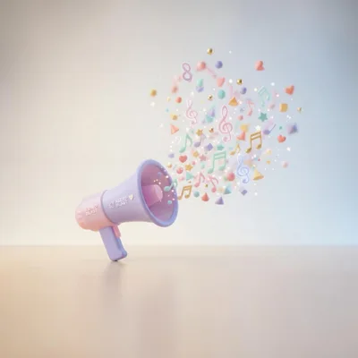 Pastel Megaphone Emitting Floating Musical Notes And Shapes