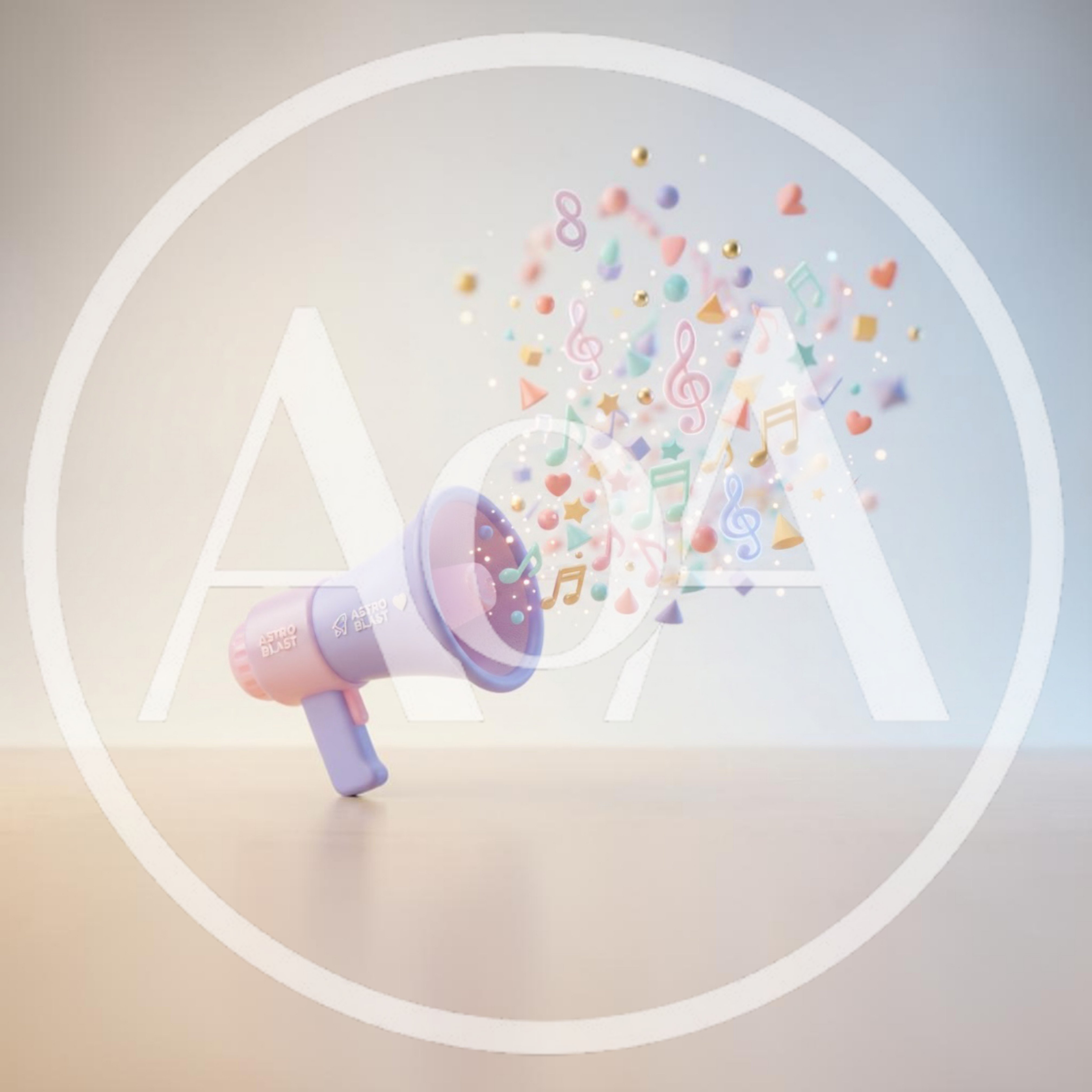 Pastel Megaphone Emitting Floating Musical Notes And Shapes