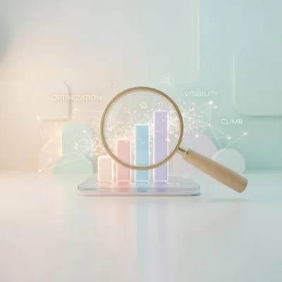 3D Magnifying Glass Analyzing SEO Bar Chart Data