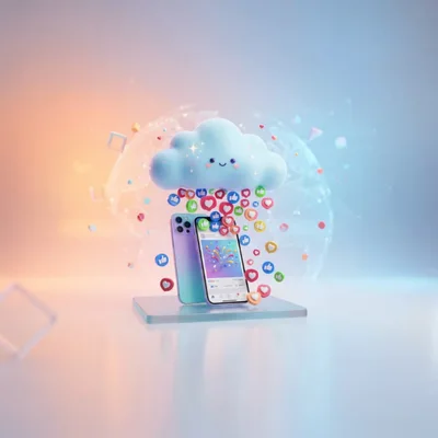 3D Render of Social Media Cloud and Smartphones